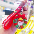 Christmas wreath keychain with Santa pendant and red silicone strap for backpacks - Santa Wreath (05)