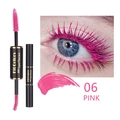 Detail of pink dual-ended waterproof mascara brush and its vibrant color effect - Pink