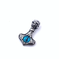 Pendentif marteau de Thor argenté avec pierre bleue et motifs celtiques de crâne - Pendentif Seul (Sans Chaîne) / Bleu