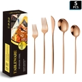 5-piece rose gold stainless steel cutlery set with elegant black gift box packaging - 5-Piece Set (with Gift Box) / Rose Gold