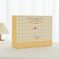 Yellow plaid cartoon gift bag with cute white bear and woven handles for children - Yellow Rabbit