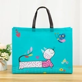 Cute cartoon cat non-woven shopping tote bag in bright cyan blue with handles - Lake Blue Butterfly Cat