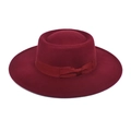 Detail of burgundy wool fedora hat showing satin bow ribbon and texture on white background - M (56-58cm) / Burgundy