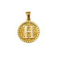 Pendentif rond en acier titane plaqué or 18 carats avec détail de lettre H en nacre - Lettre H (S-P173-H)