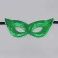 Green sequined Mardi Gras party mask with elastic strap for masquerade events - Sequin Mask Style D-Green