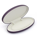 Oval purple jewelry box with creamy white interior lining for elegant necklace storage - Purple