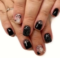 Macro detail of Halloween press-on nails featuring ghost patterns and spider web textures - Glossy Black Glitter Spider Web Ghost Style (CW356)