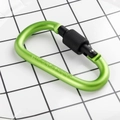 Green 8CM D-ring aluminum carabiner with black screw lock and security warning - Green