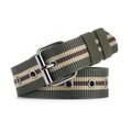 Army green woven canvas belt with khaki stripes and a classic metal pin buckle - L120cm W3.8cm / Army Green Striped