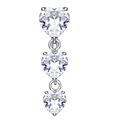 Silver stainless steel belly button ring with three stacked clear heart-shaped zircons - Style 14