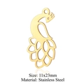 Golden hollow peacock charm in stainless steel measuring 11x23mm for DIY jewelry - Peacock / Gold