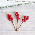 Three vibrant red artificial berry stems for Christmas wedding decor and gift box crafts - Red Berry 6-Fruit Branch