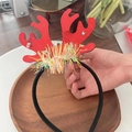 Cute Christmas headband with red glitter reindeer antlers and colorful tinsel trim - 47# Adult Large Antler Headband