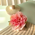Pink artificial flower hair clip with layered petals and soft yellow gradient edges - Orange Pink Peony Hair Clip