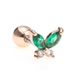 Rose gold butterfly cartilage stud with green marquise and white round cubic zirconia - Green/Rose Gold/Small