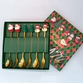 6-piece gold stainless steel Christmas spoons and forks set in a green gift box - Gold - Figure C Spoon & Fork 6pcs Xmas Green Box