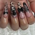 Gothic Stiletto Kunstnägel in Rosa mit Leopardenmuster und 3D-Spinne Schleife Charms - Pink Schwarz Gothic Leopard Schleife Spinne Stil (JP3611)