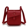 Detail of red messenger bag in lychee pattern leather with flap closure and strap - Red