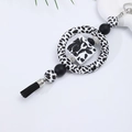 Cute silicone cow car keychain with black and white beads and decorative black tassel - Black And White Cow Print With Square Cow Tag (#5)