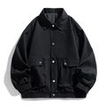 Classic black heavy cotton workwear jacket with metal snap buttons and large cargo pockets - S / Black
