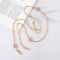 Golden crossbody metal chain with purple flower charms and white pearl for phone case - K3218 Detachable Metal Smiley Chain Purple / Long Style