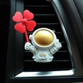White astronaut car air vent freshener clip with gold hope lettering and red heart fan - Waving Astronaut Red (2711-6)