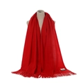 Red cashmere feel winter scarf with elegant fringe design, warm and soft shawl for women. - Bright Red