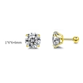Golden 4-prong stud earring with 6mm round cubic zirconia and screw back, 1*6*6+6mm size - 6mm / Gold