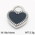 Silver stainless steel heart pendant with black center inlay, size 18x14mm, weight 2.3g - Black Heart with Silver Border Pendant (KLJ8371-Z)