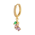 Detail of gold-plated vegetable earrings featuring emerald gems and white zircon inlay - Gold Purple Grape