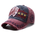 Vintage red and navy baseball cap with embroidery, patchwork, and distressed finish - M(56-58cm) / Burgundy
