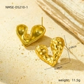 Detailed view of chunky gold heart stud earrings with textured abstract surface - Abstract Texture Heart Studs (NMSE-D5210-1)