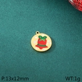 Gold stainless steel Christmas bell charm with red enamel detail for DIY jewelry - Christmas Bell Flower Style (KLJ10409-ZLA)