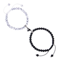 Magnetic couples bracelets with pink zebra stone, matte black beads and heart charm - 2PCS / White Turquoise and Matte Stone