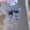 Eleganti orecchini a farfalla in argento con perle di cristallo blu e zirconi - Perno in argento - Argento - Blu