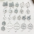 Collection of various antique silver clover pendants in multiple sizes and hollow designs - Mixed 22pcs (11 styles x 2)