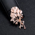 Pink cat eye stone flower bouquet brooch with sparkling rhinestones in rose gold finish - Pink Opal Flower