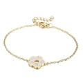 Titanium steel gold necklace with sparkling floral pendant and lobster clasp on white background - Gold Bracelet