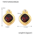 Golden square earrings with red zircon and clear stone set in premium copper base - Gold Dark Red Zircon Earrings