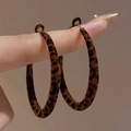 Retro leopard print hoop earrings featuring a brown velvet texture for a vintage look - Light Coffee Large Hoop Suede / Light Coffee Large (46# Hoop)