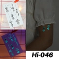 Luminous blue waterproof floral tattoo Hi-046 showing daylight and glow effects - Hi-046 (Flowers in Bottle)