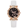 Orologio da donna oro rosa con quadrante farfalle e cinturino in pelle bianca - Bianco