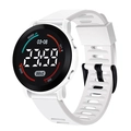 Minimalist digital sport watch with a white silicone strap and LED health monitoring display - White