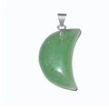 Green natural agate crescent moon pendant with silver bail for DIY jewelry making - Green Aventurine