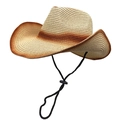 Gradient straw sun hat with wide brim and adjustable chin strap for summer beachwear - Beige