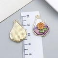 Detailed view of sunflower jewelry pendants with size scale on a neutral background - Purple-White Gold-Sprinkled Sunflower-23567