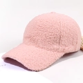 Pink plush sherpa baseball cap made of soft teddy fleece for warm winter outdoor wear - Adjustable / Pink