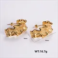 Golden wavy textured stainless steel earrings measuring 16mm by 30mm for women - Amleh037