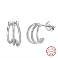 Triple hoop C-shape earrings in real 925 sterling silver with a shiny silver finish - APE46-P-Silver Triple Hoop