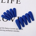 Detailed view of matte royal blue long coffin press on nails on a stylish white card - Sapphire Blue